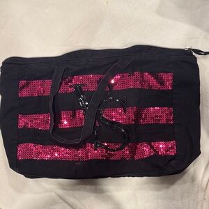 Victoria's Secret Black Tote with Pink Sequins